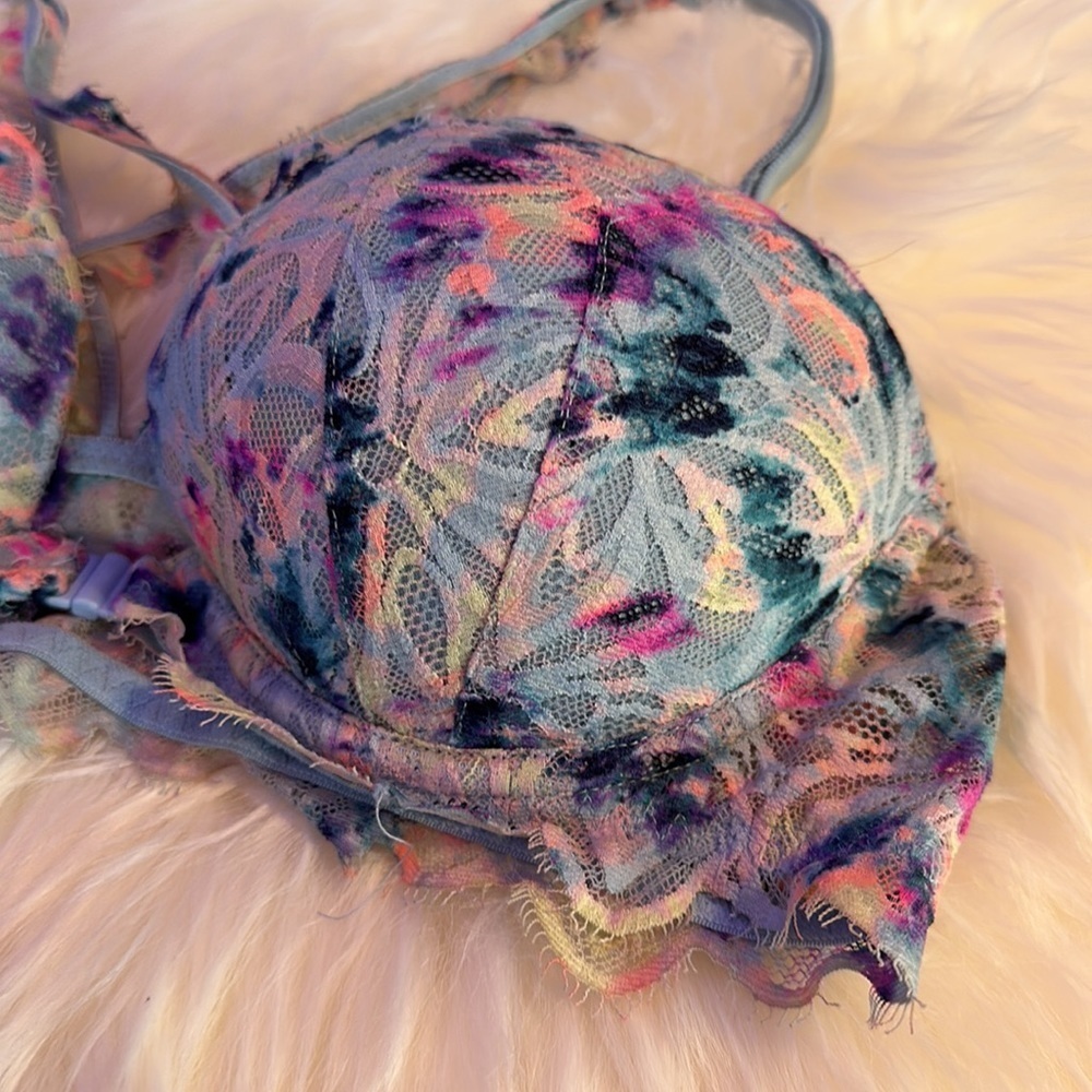 Victoria’s Secret VS PINK Multicolor Neon Floral Rainbow Lace Date Racerback Bra - Picture 3 of 8